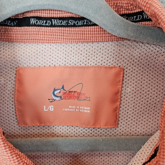 World Wide Sportsman Orange Seersucker Fishing Boating Shirt Sz L Vented - Picture 4 of 10